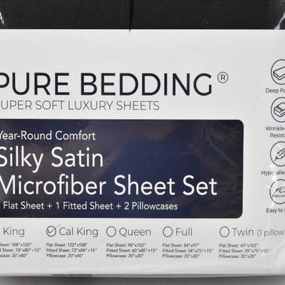 Ultra Soft Silky Satin Bed Sheet Set, Black, California King, $19 Retail - New