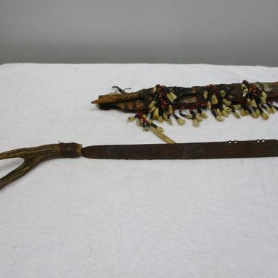 Lot 77 - Inuit Ice Blade W/ Caribou Antler Teeth & Fur