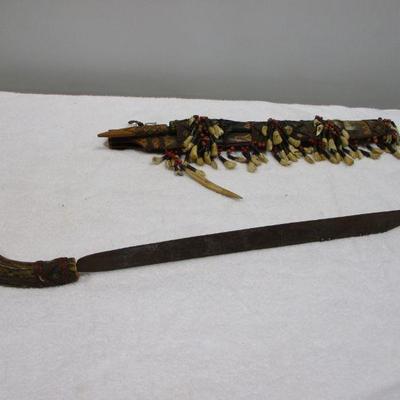 Lot 77 - Inuit Ice Blade W/ Caribou Antler Teeth & Fur