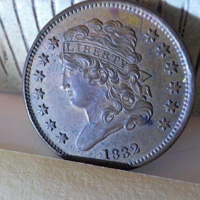 1832 1/2 cent , Braided liberty coin. VF.
