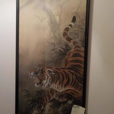 Tiger and the Crescent Moon by Ohasi Suiseki.(signed)