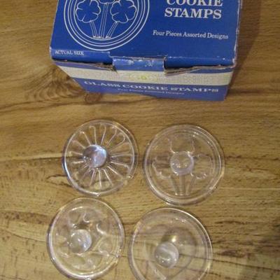 Set of Four Williams-Sonoma Glass Cookie Stamps with Original Box