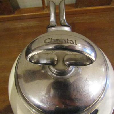 Collection of Enamel Ware Cookware Tea Kettle, Roasting Pan, Double Broiler Pan