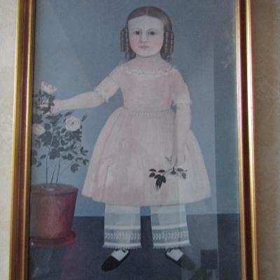 Large Colorful Print of Victorian Girl Framed 21