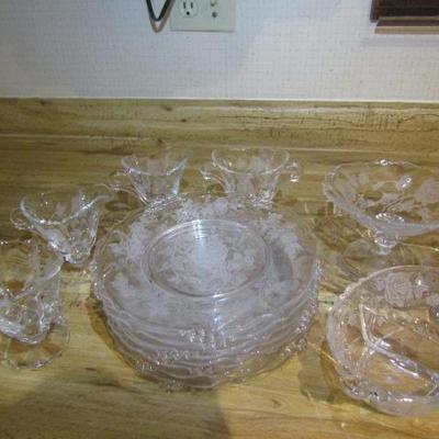 Rose Pattern Crystal Entertainment Set with Serving Plates, Wine and Liquer Glasses, Etc.