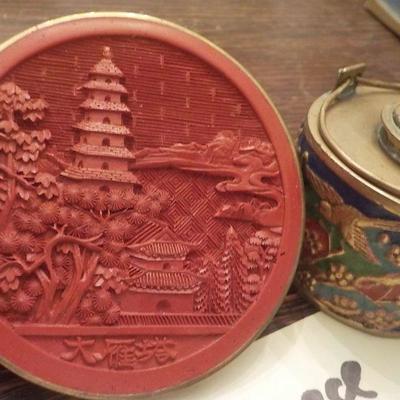 Chinese ming coin and incense .