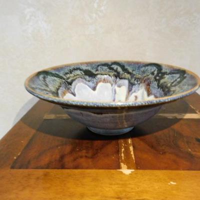 Artist Signed Handcrafted  Drip Glaze Pottery Bowl 9