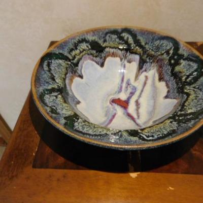 Artist Signed Handcrafted  Drip Glaze Pottery Bowl 9