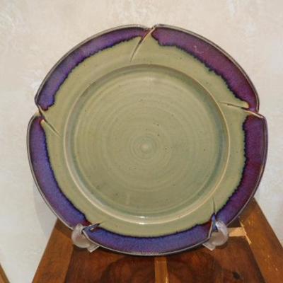 Artist Signed Handcrafted  Drip Glaze Pottery Platter 12