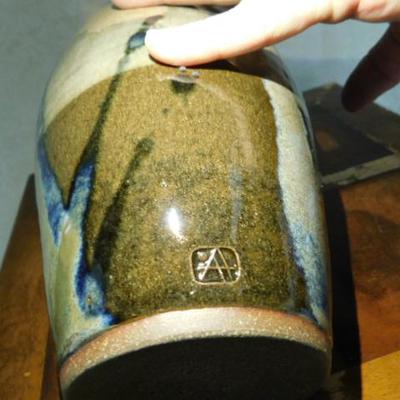 Artist Signed Handcrafted  Drip Glaze Pottery Vase 9