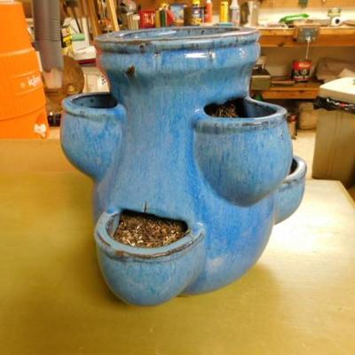 Open Slot Blue Glaze Pottery Planter 13