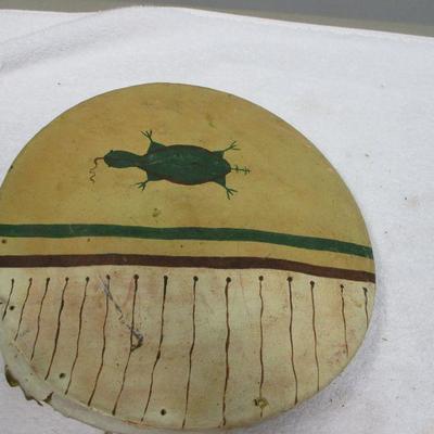 Lot 101 - Native American Leather Hand Painted Turtle Fetish Scene Hand Drum 12