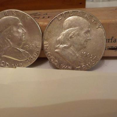2- 1963 Benjamian 1/2 dollar coins.