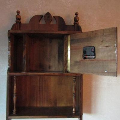 Walnut Wall Cabinet with Built In Clock 15"x23"