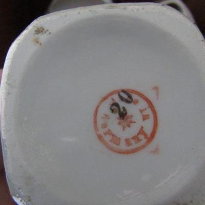 Vintage German Pearlescent Gold Trim Porcelain 8 Piece Canister Set