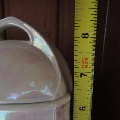 Vintage German Pearlescent Gold Trim Porcelain 8 Piece Canister Set