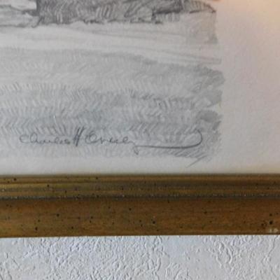 Charles Overly Pencil Framed Art 'The McGuffey Homestead' Dearborn, MI  15"x12"