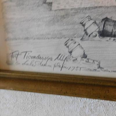 Charles Overly Pencil Framed Art 'Fort Ticonderoga NY'  15"x12"