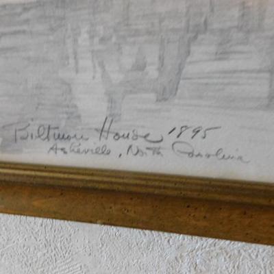 Charles Overly Pencil Framed Art 'Biltmore House'  Asheville, NC 15"x12"