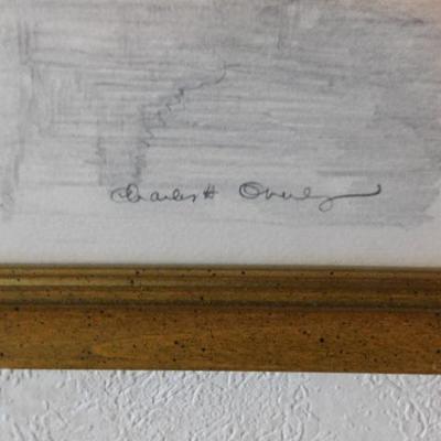 Charles Overly Pencil Framed Art 'Biltmore House'  Asheville, NC 15"x12"