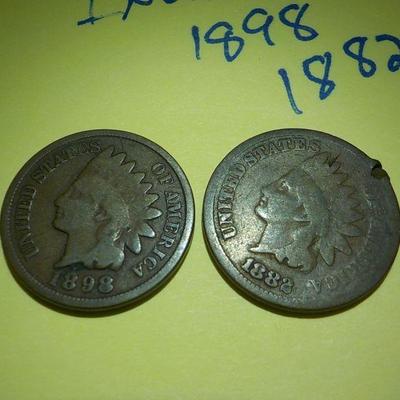 2 - indian head 1898 and 1882 pennies.