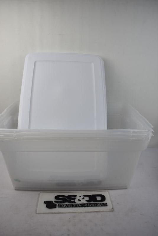 Sterilite 90 Qt. Storage Box White Case of 3. Bins Are Cracked on