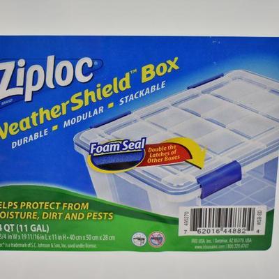 Ziploc 44 Qt./11 Gal. WeatherShield Storage Box, Clear. Broken lid, still works