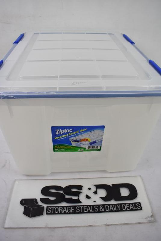 Ziploc 44 Qt./11 Gal. WeatherShield Storage Box, Clear. Broken lid, still works
