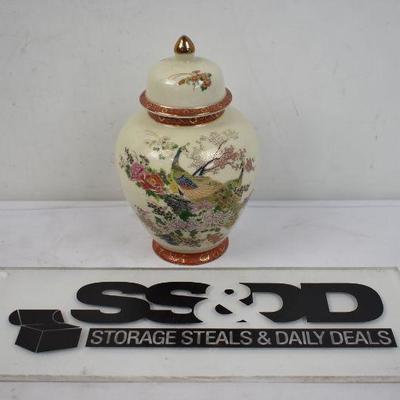 Satsuma Japan, Peacock Vase with Lid