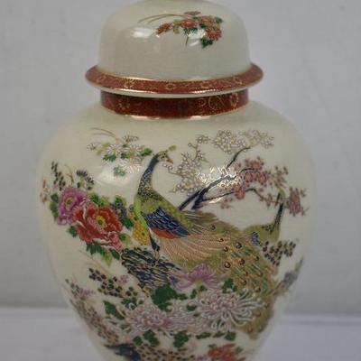 Satsuma Japan, Peacock Vase with Lid