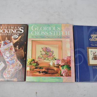 5 Hardcover Crafting Books, Mostly Christmas & Cross Stitching
