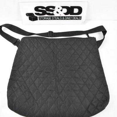 Black Quilted Shoulder Bag with Zipper Closure