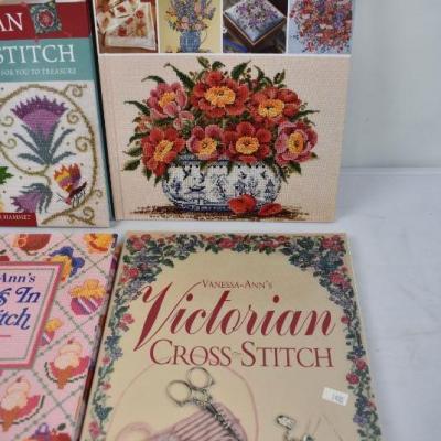 6 Cross Stitch Books: Vanessa-Ann, Joan Elliot, Elizabethan, Jayne Netley Mayhew