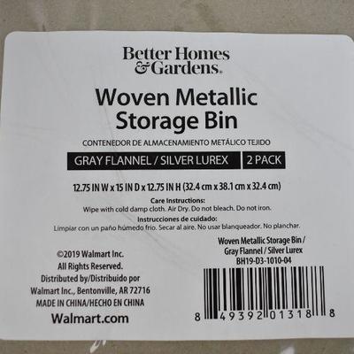 BH&G Fabric Storage Bin w/ Tassel, 4 Total, Gray/SIlver. Open $33 Retail - New