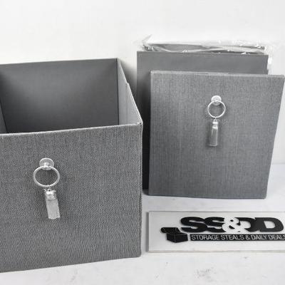 BH&G Fabric Storage Bin w/ Tassel, 4 Total, Gray/SIlver. Open $33 Retail - New