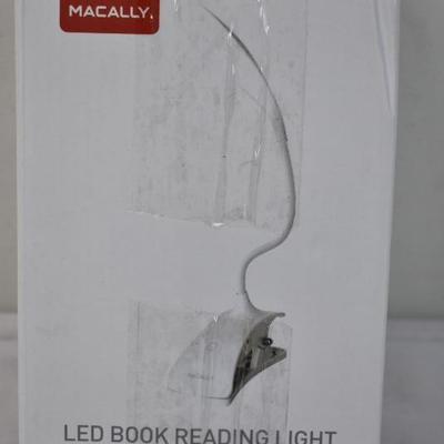 Macally LED Clip On Book Light for Reading, USB Rechargeable. Open - New