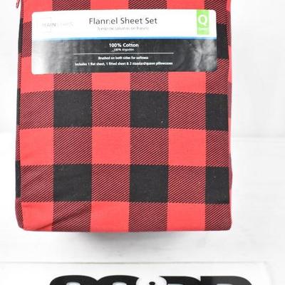 Mainstays Buffalo Plaid Red/Black, Flannel Sheet Set, Queen, $25 Retail - New
