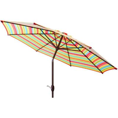 Mainstays 9' Outdoor Umbrella, Striped. WH Dirt on Bag, Retail $40, Umbrella New