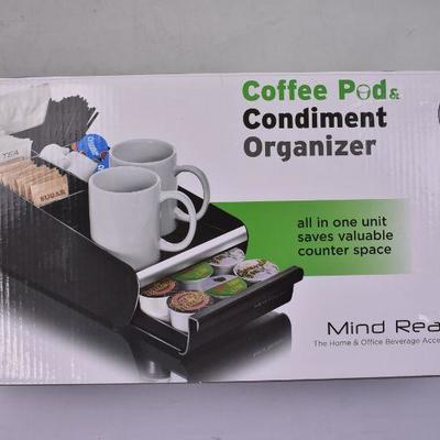 Mind Reader Coffee Condiment Storage Organizer w/ K-Cup Pod Drawer, Black - New