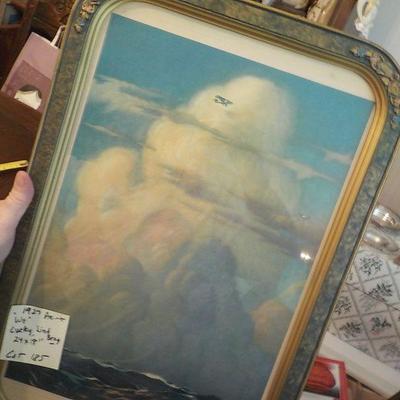 1927 Print of Lindbergh "Lucky" Ocean voyage.