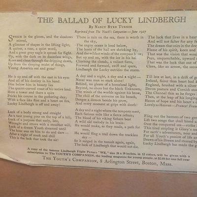 1927 Print of Lindbergh "Lucky" Ocean voyage.