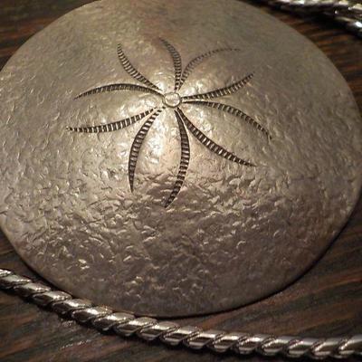 Sterling silver Necklace Jade and  Sand Dollar Pin.