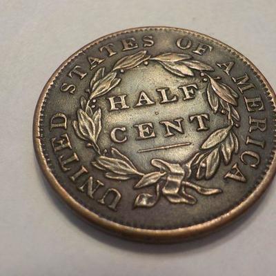 1834 Braided Half cent liberty coin.