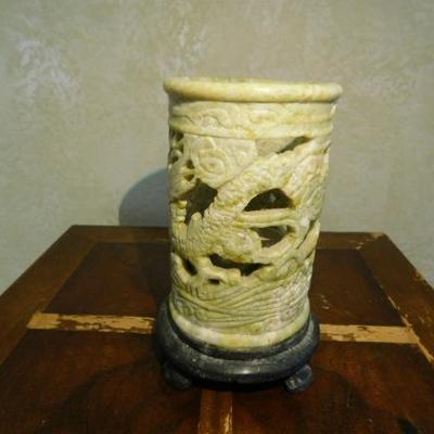 Carved Alabaster Candle Holder 7"