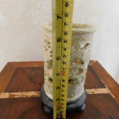 Carved Alabaster Candle Holder 7"