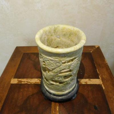 Carved Alabaster Candle Holder 7"