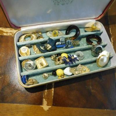 Collection of Costume Jewelry Earrings in Vintage Case