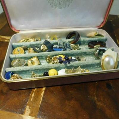 Collection of Costume Jewelry Earrings in Vintage Case