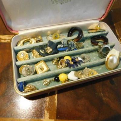 Collection of Costume Jewelry Earrings in Vintage Case