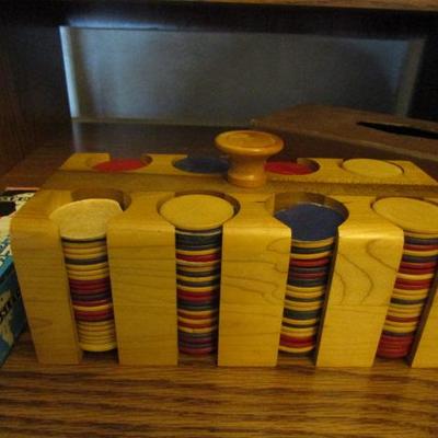 Collection of Wood and Plastic Poker Chips